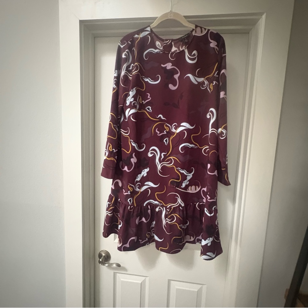 Halogen Maroon And White Patterned Midi Dress - image 1